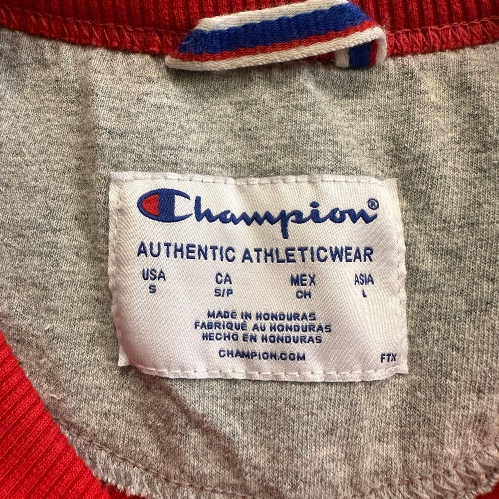 Champion Crewneck Sweatshirt Red Mens Small Embroidered Logo Pullover Fleece - Picture 4 of 7